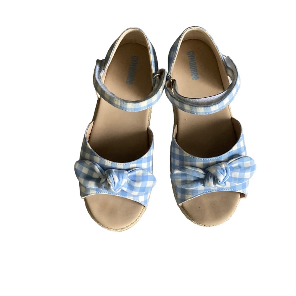 Gymboree girls size 1 blue checkered espadrille sandal, sunny daisies line